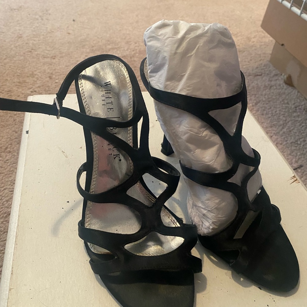 White House Black Market Black Strappy Open-Toe Heels